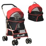 PawHut Dog Pram Dog Stroller 3 in 1 Pet Pushchair Detachable Design with Universal Wheels, Brake for Small Miniature Dogs - Red