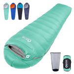 QEZER Down Sleeping Bag 4 Season, Lightweight Camping Sleeping Bag for Adults and Teens Hiking Outdoor with 620FP Duck Down (Green)