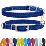 CollarDirect Leather Cat Collar with Bell - Kitten Collar, Small and Big Cat Collar for Boy Cats, Girl Cats with Safety Elastic Strap (Neck Fit 8"-11", Navy Blue)