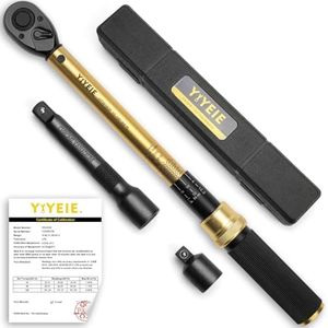 YIYEIE 1/2-Inch Drive Torque Wrench, 10-160 FT.LB (10-227 Nm), 72-Tooth Professional Click Torque Wrench Set with 3/8 Adapter & Extension Bar, Lug Nut Torque Wrench for Car Tire & Wheel