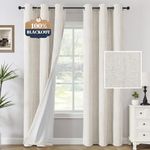 H.VERSAILTEX 100% Blackout Curtains Linen Textured Chenille Curtains Full Light Blocking Thermal Insulated Curtain Panels with White Flocking Coating Back, 42" W x 84" L, Heathered Ivory