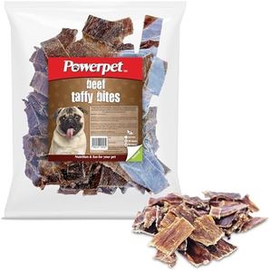 Powerpet Taffy Bites - Low Fat Premium Beef Jerky Treat, 100% Natural Beef Esophagus Dog Chew, Highly Digestible, Clean & Healthy Pet Snack, No Additives, High Protein, Improves Dental Hygiene, 8oz