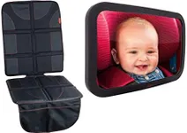 Lusso Gear Car Seat Protector (Black/Red) + Baby Backseat Mirror for Car (Black/Red), Waterproof, Protects Fabric or Leather Seats, Premium Oxford Fabric, Travel Essentials