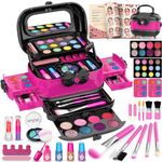 Hollyhi 58pcs Kids Real Makeup Sets for Girls, Safe Washable Children Pretend Dress Up Toys Make Up Starter Kit, Princess Christmas Birthday Gifts for Age 3 4 5 6 7 8 9 10 11 12 Year Old Girl (Rose)