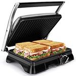 Aigostar Sandwich Toaster 2000W Toastie Maker, Deep Fill Panini Press with Improved Non-Stick Coating, 180° Flat Open Large Grill, Adjustable Temperature Control, Drip Tray, Stainless Steel