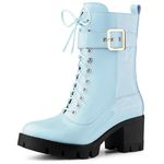 Allegra K Women's Zip Platform Chunky Heel Combat Boots, Sky Blue, 8