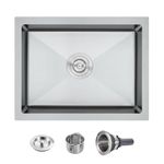 POPFLY 23 Inch Undermount Kitchen Sink, Single Bowl 18 Gauge 304 Stainless Steel Outdoor Sink, Bar Prep Small Under Counter Workstation Sinks, Brushed Nickel