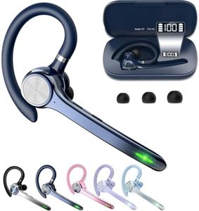 HEIBAS Bluetooth Headset, Wireless Bluetooth Earpiece with 500mAh Charging Case 72 Hours Talking Time Built-in Microphone for iOS Android Cell Phone, Hand-Free Headphones for Trucker, Office-Blue