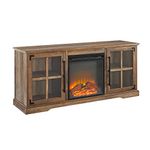 WE Furniture AZ60FPABGRO 2-Glass Door Cabinet Electric Fireplace Stand Console, fits TVs up to 65", 60, Reclaimed Barnwood