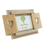 Nicola Spring Freestanding Photo Frame - Fits Photo Size 6 x 4 (15 x 10cm) - Pack of 1 - Rustic Heart Shutters Natural Wooden Picture Frame Freestanding Landscape Orientation Poster Frame