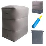 The Autostory Inflatable Travel Foot Rest Pillow – 3-Layer Adjustable Height Leg Rest for Airplane, Car, Office & Flight Seat Extension – Soft Flocked PVC, Portable with Pump & Dust Bag (Grey)