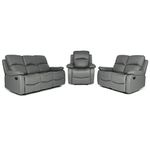 Bravich LUXURY Grey Gray Bonded Leather Recliner 1+2+3 Sofa Set Seater Reclining Sofa Suite Settee Couch Lounge Home Lounge Armrest Footrest