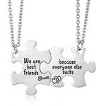 MJartoria Best Friend Necklaces, Friendship Necklace Puzzle Piece Matching Necklaces Set Friendship Gifts for Women BFF Necklace for 2, 20 inches, Stainless Steel, No Gemstone