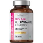 Multivitamin Tablets for Teen Girls | 120 Count | 14 Essential A-Z Vitamins and Nutrients | with Iron, Vitamin B12, Folic Acid and Magnesium | Vegetarian | By Horbaach