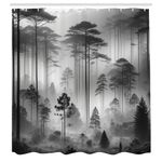 ABAKUHAUS Black and White Shower Curtain, Foggy Woodland of Tall Trees with Thin Trunks Nature in Achromatic Colors, Cloth Fabric Bathroom Decor Set with Hooks, 78 Inches, Pale Grey