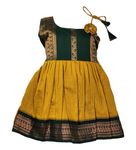 Amba Collection Boutique Girl's Traditional Ethnic Wear Kalyani Cotton Flower Knot Frock Golden Yellow