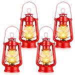 4 Pcs LED Vintage Lanterns Battery Operated Lantern Warm White Old Hurricane Lantern Antique Metal Hanging LED Lantern Lamp with Dimmer Switch for Indoor Table Outdoor Camping Lighting (Red)