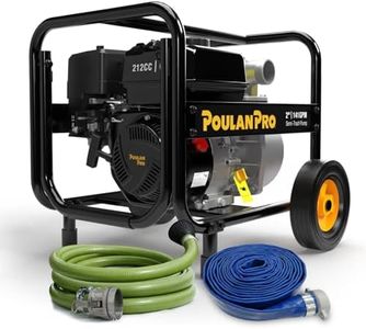 Poulan Pro Semi Trash Pump 2-Inch with Hose Kit, 50ft Discharge Hose, 12ft Suction Hose, 100ft Lift, 23ft Suction Gas Powered Water Pump with Wheels & Handle for Pond, Sewage, and Pool