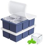 Takositio 2pcs Ice Cube Tray,Large Ice Cube Moulds for Easy Silicone Ice Cube Tray with Lid for Freeze, Stackable Square Ice Tray Makes 6 Ice Cubes for Cocktails Whiskey Juice Coffee 【6 Square】 (BLUE)