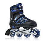 Zuwaos Boys Inline Skates for Kids Girls and Adults,Adjustable Inline Skates for Kids with Featuring All Illuminating Wheels, for Girls and Boys, Men and Ladies Blue Size