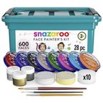 Snazaroo Face Painters Kit for Kids & Adults, 28 Pieces, 10 Colours, Brushes, Glitter Gels, Sponges, Guide, Water Based, Easily Washable, Non-Toxic, Makeup, Body Painting