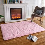 HARESLE Rectangle Fluffy Area Rugs, Shaggy Pink Rugs for Bedroom-Super Soft Fluffy Non-Slip Carpets (Pink/90×160 cm)