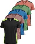 Real Essentials Athletic V Neck Tshirt Shirts T-Shirts Men Quick Dry Fit Tops Dri Fit Short Sleeve Active Wear Training Exercise Fitness Workout Shirt Tee Tees Gym Sports Top, Set 14, 3XL, Pack of 5