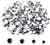 UPINS 1000 Pcs Black Wiggle Googly Eyes with Self-Adhesive, 6mm 8mm 10 mm 12mm Mixed Packaging