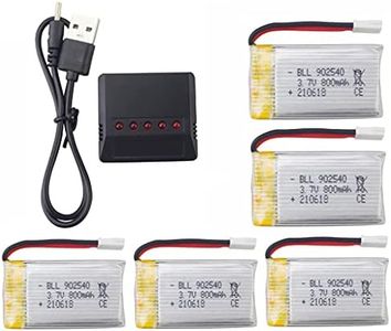 Fytoo 5pcs 3.7v 800mAh Lithium Battery with 5-in-1 Charger, Suitable for Syma X5C X5C-1 X5 X5SC X5SW H5C V931 S5C S5W SS40 FQ36 T32 T5W H42 CW4 UAV 2.4G RC Four-axis Aircraft Spare Battery