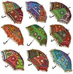 Mycrafts Indian Handmade Designer Cotton Fashion Multi Colored Umbrella Embroidery Boho Umbrellas Parasol 5 Pcs Lot