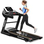 Sparnod Fitness STH-1200 Motorized Treadmill for Home Use, 4 HP Peak DC Motor, Bluetooth,12 km/hr Speed, 110 kg Max User Weight, 12 Preset Workouts, Manual Incline, Hi-Fi Speaker, Safety Key