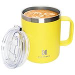 Klaraber Thermal Mug, Insulated Coffee Mug with Handle and Lid, Insulated Camping Mug, Double Walled Stainless Steel Beer Mug, Spill Proof, Reusable, 350 ml / 12 oz(Yellow)