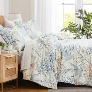 Southshore Fine Living, Inc. 3-Piece California King Comforter Set with 2 Pillow Shams, Comfy Oversized Bedspread, All Season Comforter Down Alternative, Cal/King, Tropical Leaf Blue