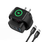 Apple Watch Charger, 3 in 1 20W Fast Charging Block with Magnetic Wireless Charging, Portable USB C Wall Charger Block for iWatch Charger Ultra/9/8/7/6/SE, iPhone 15/15 Pro, iPad Pro/Air, Black