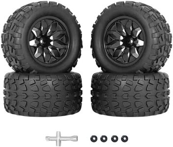 RCMOXETO 12mm Hex RC Tires and Wheels 1/10 Scale RC Truck Buggy Tires PreGlued RC Tires and Rims with Foam Inserts for Traxxas Rustler VXL Stampede Redcat Volcano EPX Pro Blackout XTE Etc 4PCS