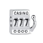 Tourism Las Vegas Good Luck Vacation Travel Lucky 777 Jackpot Casino Slot Machine Charm Bead For Women Oxidized .925 Sterling Silver Fits European Bracelet