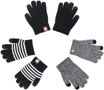 MA COWCF 3 Pairs Kids Winter Gloves - Touchscreen Linner with Grip Warm Stretchy Knit Mittens 2-8 Years Boys and Girls (BLACK, One Size)