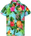 King Kameha Funky Hawaiian Shirt, Shortsleeve, Pineapple, Turquoise, XL