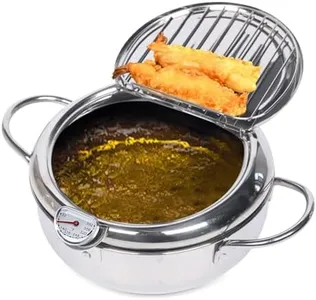 Deep Fryer Pot,11 Inch 142 oz, stove top, deep frying pan, with Temperature Control and Oil Drip Drainer Rack for Kitchen French Fries Chicken