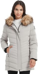 Molemsx Down Coat For Women, Women's Warm Winter Parka Down Coats with Removable Fur Hood Puffer Jacket Shell Snowboarding Coats for Cold Weather Beige L-Regular