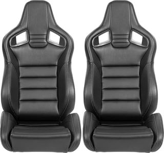Racing Car Seat, Black PU Vinyl, Universal Fitment, 22.4 x 20.9 x 38.6 inches
