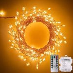 FRNYFREL Fairy Lights Battery Operated, 6M 200 Led with Remote Control, Waterproof Firecracker Starry String Lights for Ceiling Bedroom Wreath Window Wedding Christmas Tree Decoration, Warm White