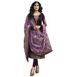 DERWAFAB Women's Satin Semi Stitched Anarkali Salwar Suit (Anarkali Gown Salwar Suit_SF20190 Dark Purple Free Size)