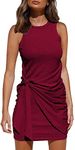 isermeo Women's Summer Casual T Shirt Dresses Sleeveless Swing Tie Front Ruched Tank Dress Wine Red-XXL