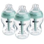 Tommee Tippee Baby Bottles, Advanced Anti-Colic Baby Bottle with Slow Flow Breast-Like Teat, 260 ml, 0m+, Self-Sterilising, Baby Feeding Essentials, Pack of 3