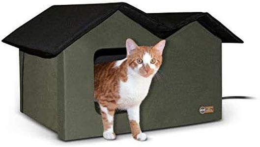 K&H Pet Products Extra-Wide Heated Outdoor Cat House for Outside Pets in Winter, Weatherproof Outdoor House for Ferals, Insulated Shelter, 2 Doors, Waterproof Heated Cat Bed, Safety Listed - Olive