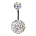 Pretty Belly Button Ring with Gradual Color Crystal Fervid Ball Navel Ring for Women/Girl (AB White)