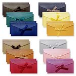 24pcs Colourful Envelopes, Vintage Kraft Paper Envelopes with Colored Ribbons for Handmade Invitations, Wedding or Festival Cards (12 Colour)