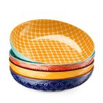 DOWAN Pasta Bowl Set of 4, Large Salad Bowls, Ø 21.5 cm Porcelain Serving Plates, Wide and Shallow Ceramic Bowl for Kitchen, Pasta, Salad, Fruit, Noodle, Dinner, Microwave & Oven Safe, Vibrant Color