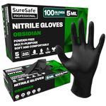 [100 Pack] SURESAFE Black Gloves Disposable, 5 Mil Nitrile Gloves Large, All Purpose Latex Free Disposable Gloves, Food Grade Gloves, Mechanic Gloves, Cooking Gloves, Tattoo Gloves